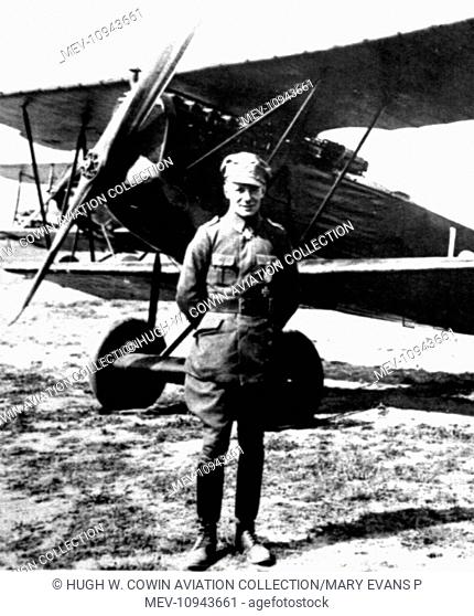 Ernst Udet (1896-1941), German pilot and fighter ace, seen here standing near his Fokker D VII. He also served in the Second World War
