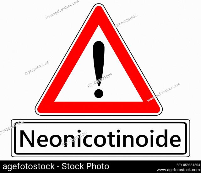 Verkehrsschild mit Ausrufezeichen für Neonicotinoide - Traffic sign with exclamation mark for neonics