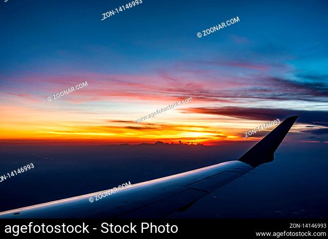 Sunset view from airplane window