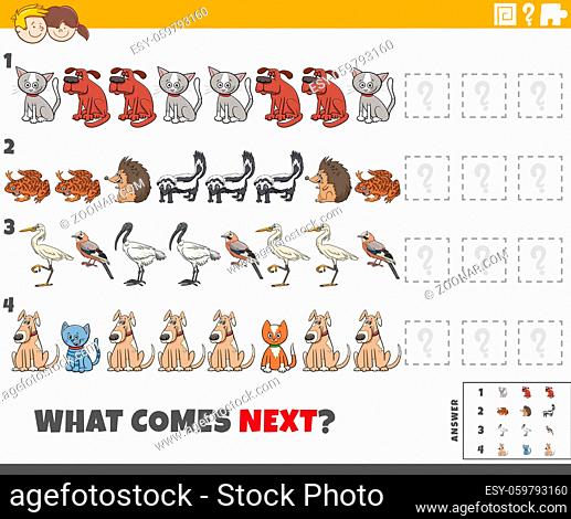 Cartoon illustration of completing the pattern educational game for children with animals characters