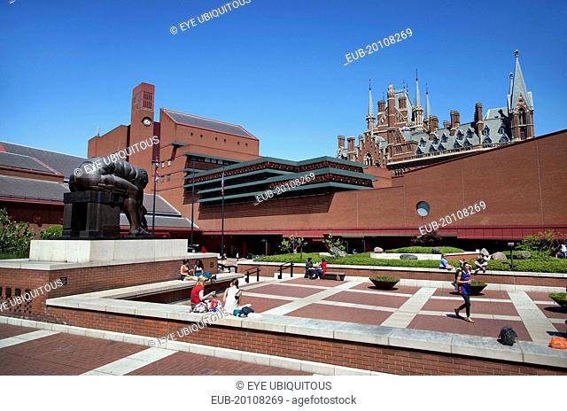 View of the British Library showing Eduardo Paolozz sculpture Euston Road