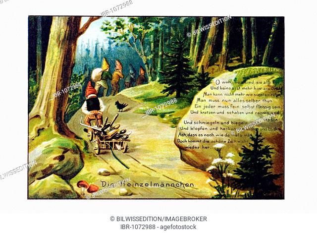 Historical illustration, Heinzelmaennchen, little house gnomes from Cologne, Image 9 of 9, Die Heinzelmaennchen, 19th Century legend, poem by August Kopisch