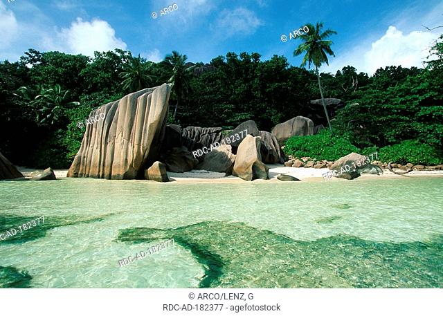 Beach with granite boulders, Anse Source d'Argent, La Digue Island, Indian Ocean, Seychelles
