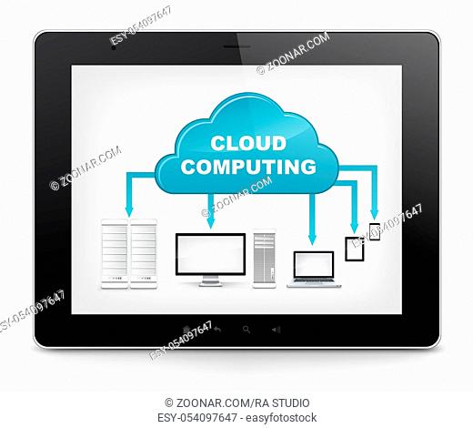 Cloud Concept. Tablet PC Isolated on White Background. Vector EPS 10