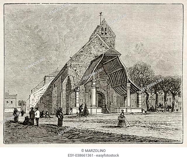 Avon church old view, France. Created by Grenet, published on Le Tour du Monde, Paris, 1867