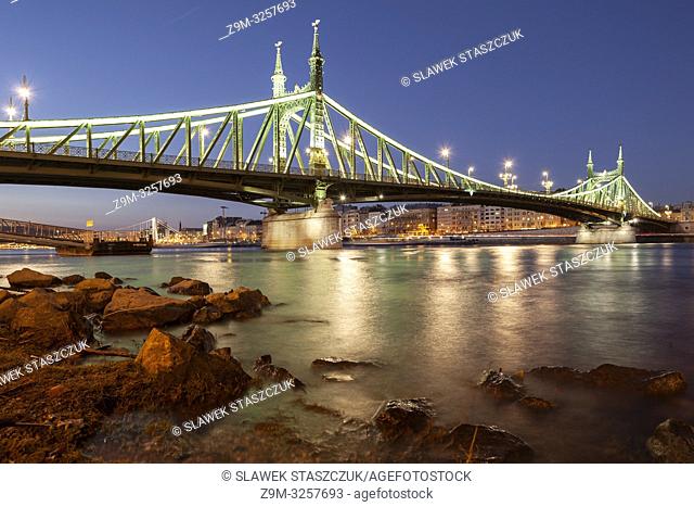 Evening at Freedom (Szabadsag) Bridge over the Danube in Budapest, Hungary