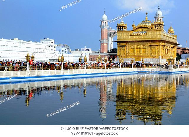 India. Punjab. Amritsar. The Golden Temple. The Sri Harmandir Sahib the holy of holies of Sikhism, hindu-islamic style