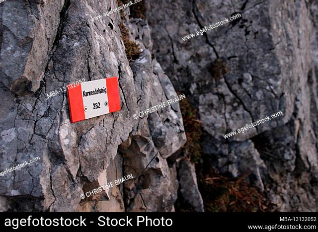 Karwendelsteig sign on the rock near the Mittenwalder Hut