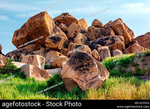 Giant stone boulders in Hampi, Karnataka, India, Asia