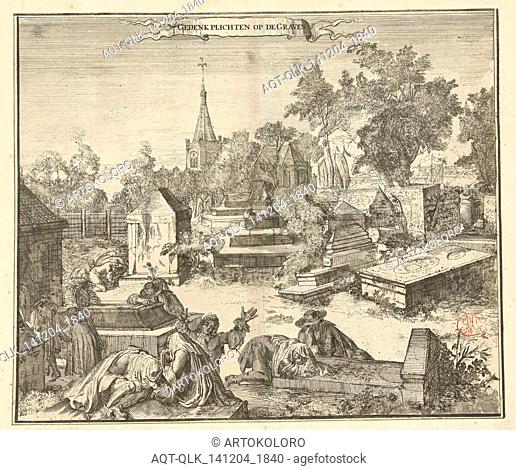 Grieving people on the Portuguese-Jewish cemetery Beth Haim at Ouderkerk The Netherlands, Romeyn de Hooghe, 1670 - 1690