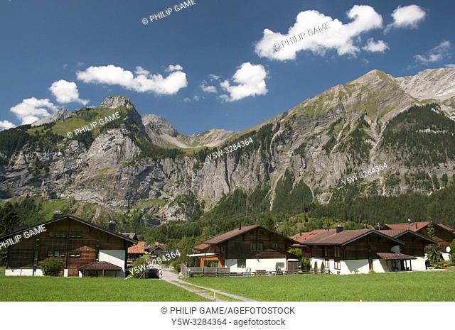 Alpine landscape with traditional houses near Kandersteg, Bernese Oberland, Switzerland