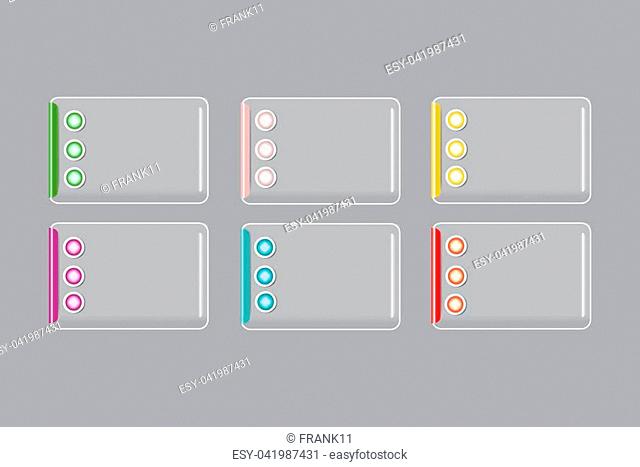 Infographic of transparent rectangles with color metal buttons ready for your text
