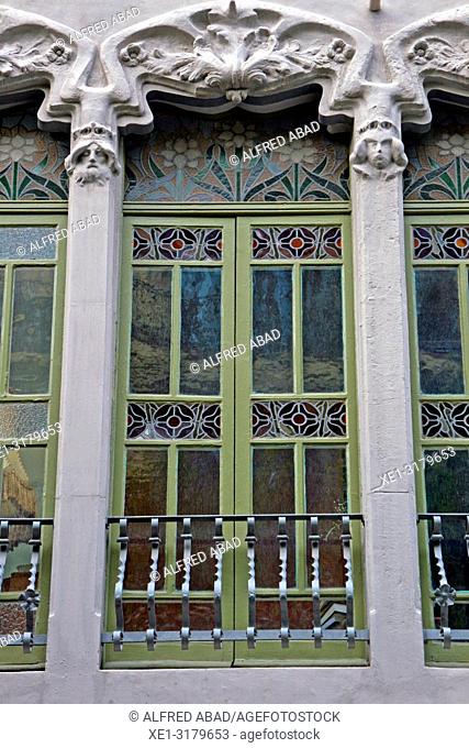 Modernist windows, Eixample district, Barcelona, Catalonia, Spain