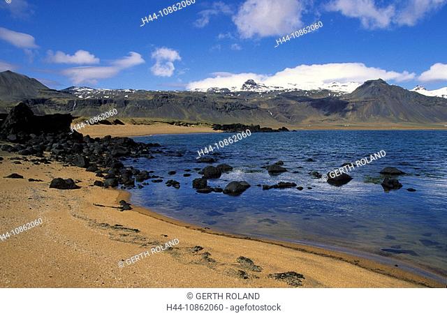 Budir, Iceland, sand beach, sea, lava boluders, mo