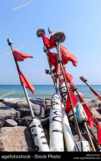 Rügen, Vitt fishing village, buoy flags