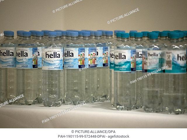 11 January 2019, Berlin: Hella brand mineral water is on a table. Photo: Soeren Stache/dpa. - Berlin/Berlin/Germany