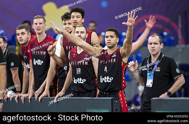 Emmanuel Lecomte of Belgium, Alexandre Libert of Belgium, Vrenz Bleijenbergh of Belgium, Ismael Bako of Belgium pictured during a basketball match between...