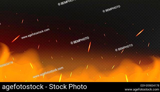 Realistic fire on a dark background - Vector illustration