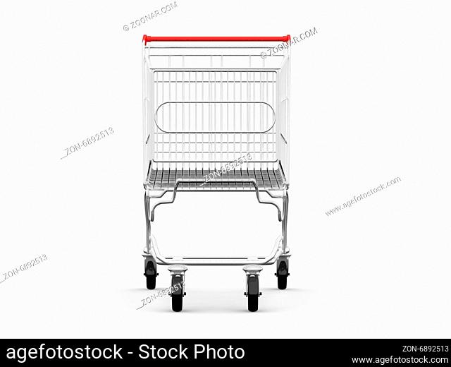 Empty shopping cart, front view, isolated on white background