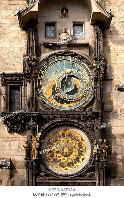 Czech Republic, Prague , Staromestske Namesti. The Astronomical clock on the Old Town Hall Tower in Staromestske Namesti in Prague