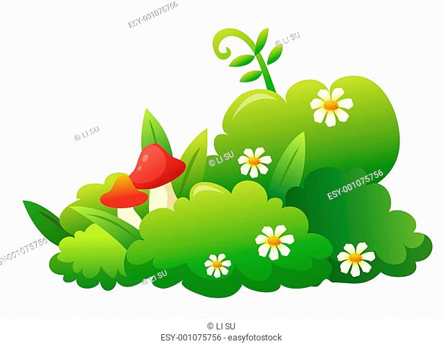 grass, flower and mushroom