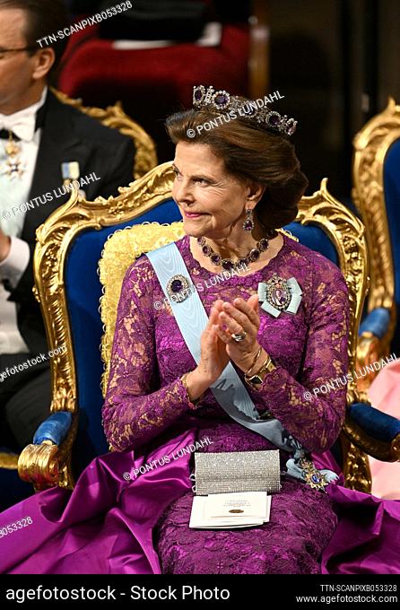 Queen Silvia during the Nobel Prize award ceremony at the Concert Hall in Stockholm, Sweden Saturday 10 December 2022. Photo: Pontus Lundahl / TT / kod 10050
