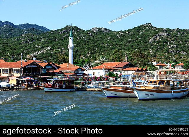 DEMRE, ANTALYA - JULY 18, 2015 : Seascape of Kekova which is an ancient Lycian region in Antalya, view of yachts and sailing boats