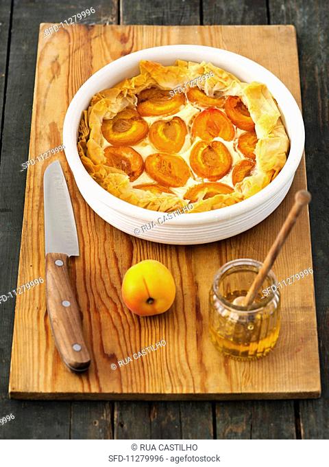 Puff pastry cheesecake with apricots