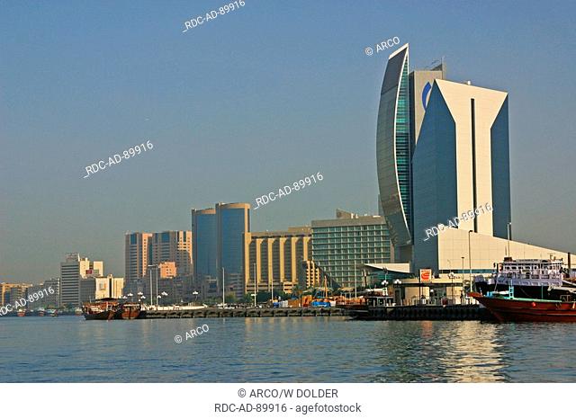 Twin Towers, National Bank and Chamber of Commerce and Industry at Dubai Creek, Dubai, United Arab Emirates