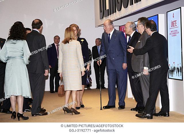 King Juan Carlos of Spain, Queen Sofia of Spain attends Opening of the exhibition 'Democracia 1978-2018' at Cosmo Caixa on December 4, 2018 in Madrid, Spain