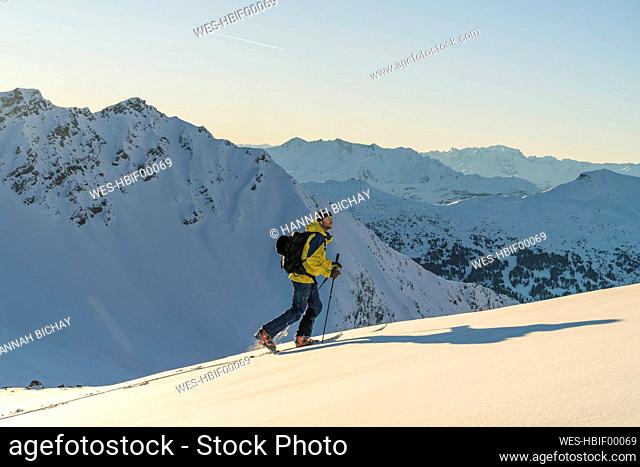 Man during ski tour, Lenzerheide, Grisons, Switzerland