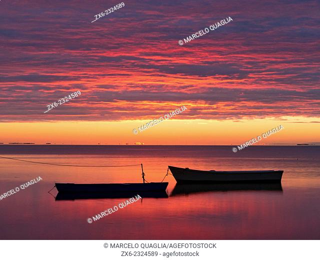 Alfacs Bay at dawn. Ebro River Delta Natural Park, Tarragona province, Catalonia, Spain