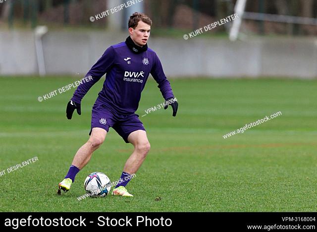 Anderlecht's Kristian Amstad pictured in action during a training session of Belgian soccer team RSC Anderlecht, Friday 07 January 2022 in Brussels