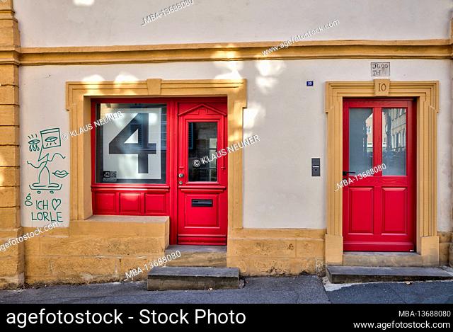 Front door, entrance, house facade, facade, architecture, decorative, Bamberg, Franconia, Bavaria, Germany, Europe