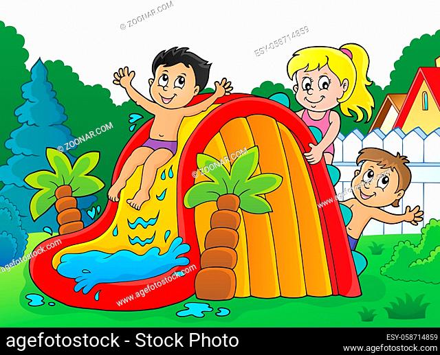 Kids on water slide theme image 3 - picture illustration