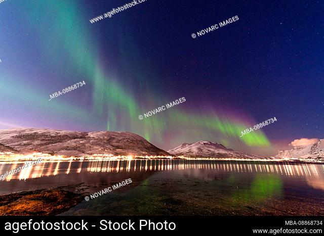 Aurora borealis, Kaldfjord at Kval›ya, Norway