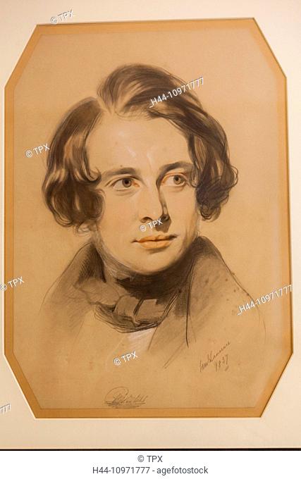 England, London, Charles Dickens Museum, Portrait of Charles Dickens by Samuel Laurence dated 1837