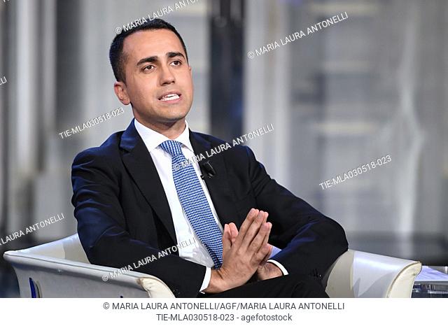 Leader of 5 Star Movement Luigi Di Maio during the tv show Porta a porta, Rome, ITALY-02-05-2018