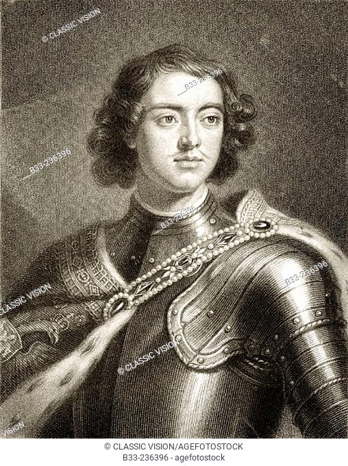 Peter the Great, Peter I (1672-1725). Tsar of Russia from 1682 to 1725. From the book 'Gallery of Portraits' published London 1833