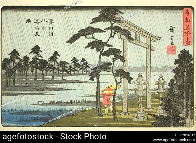 Evening Rain at Massaki, Eight Views of the Sumida River (Sumidagawa hakkei, Massak, .., c. 1840/42. Creator: Ando Hiroshige