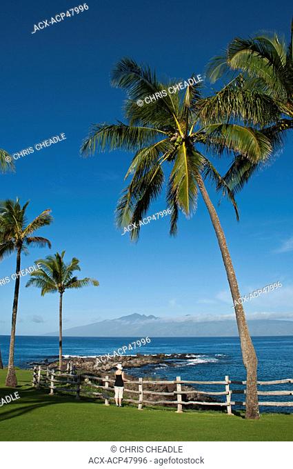 Shorline at Kapalua, Lanai in distance, Maui, Hawaii, United States of America
