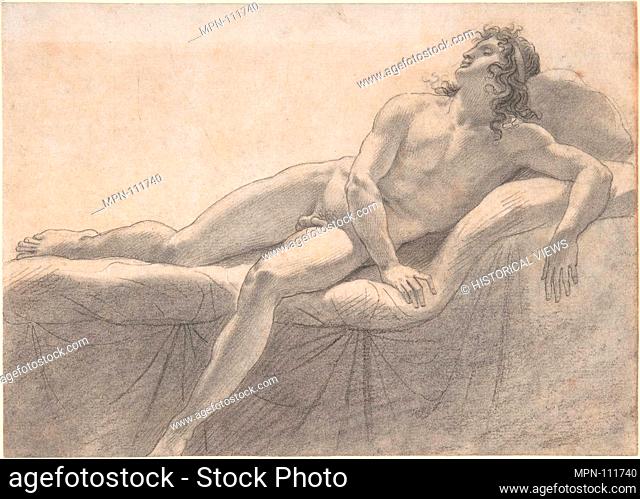 Male Nude Reclining on a Divan. Artist: Anne Louis Girodet-Trioson (French, Montargis 1767-1824 Paris); Date: ca. 1793; Medium: Black chalk