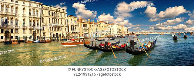 Panoramic of Gondolas on the Grand Canal, Venice, Italy
