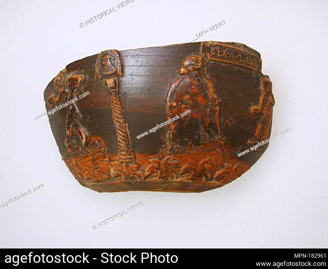 Terracotta bowl fragment. Period: Early Imperial, Augustan; Date: ca. 10 B.C.-A.D. 20; Culture: Roman; Medium: Terracotta; Dimensions: width: 4 7/8 in