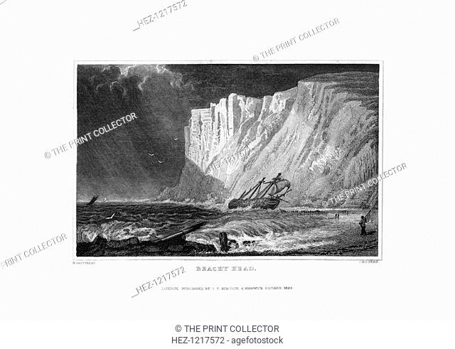 Beachy Head, East Sussex, 1829. A ship beached at the foot of the cliffs in bad weather