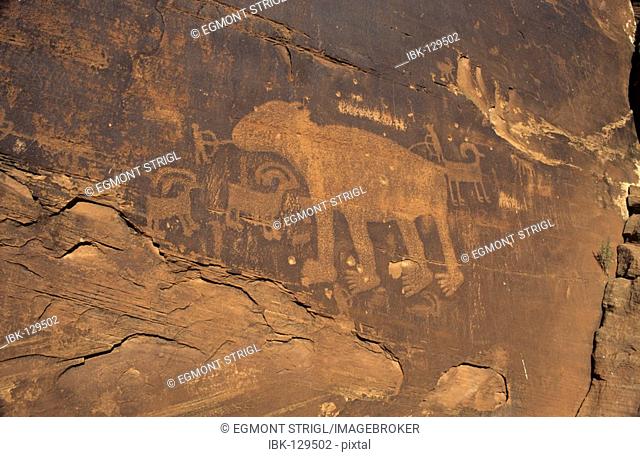 Indian or native american rock art, Colorado River Canyon near Moab, Utah, USA