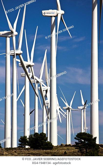 Wind farm in Villafranca del Cid - Maestrazgo - Maestrat - Castellon province - Comunidad Valenciana - Spain - Europe