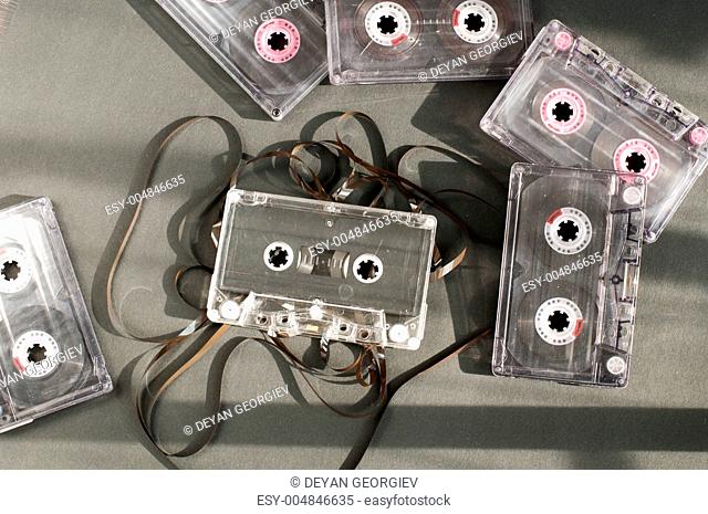 Audio tape cassettes with subtracted out tape