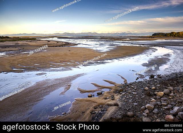 Evening mood at low tide, sand formations on the coast of Torrent Bay, Takaka, Tasman, South Island New Zealand