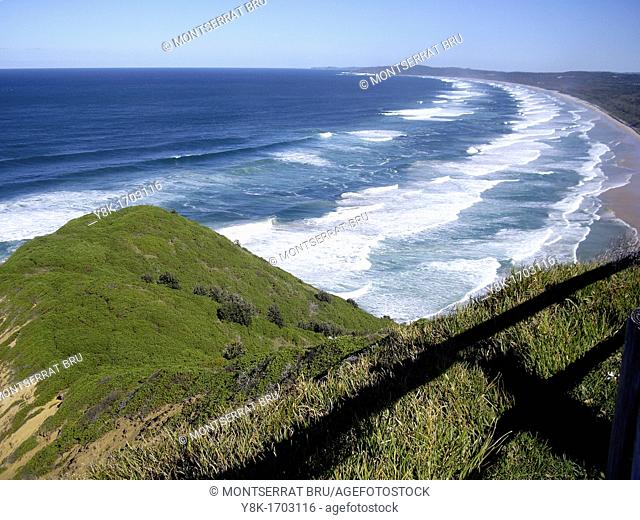 Tallow beach panoramic seen from Cape Byron, New South Wales, Australia